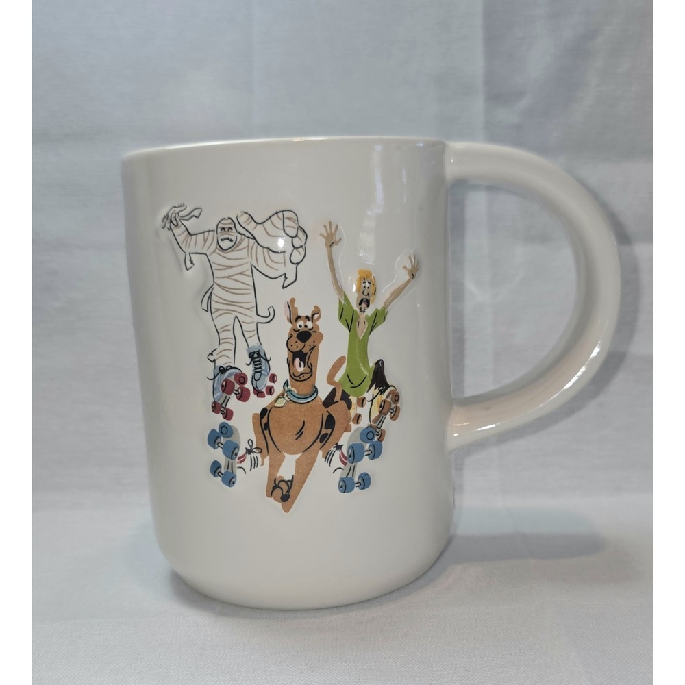Rae Dunn Scooby Doo Mug Run Scoob! Double Sided Raised Shaggy Velma Clean